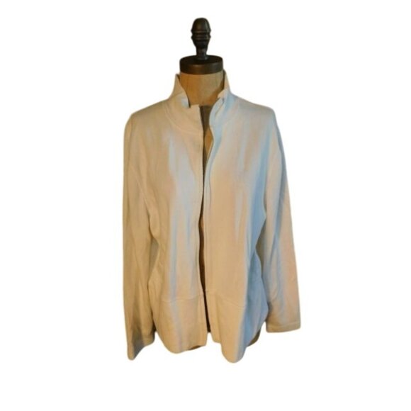 Faconnable Size XL White Cotton Zip Front Casual  Knit Jacket Top - Picture 1 of 2